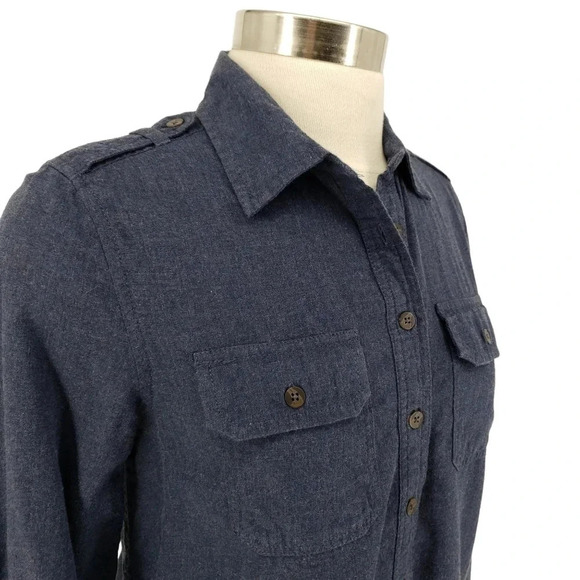 GAP Shirt Dress Navy Blue Long Sleeve Collared Knee Length Button Up Shift - Picture 3 of 8
